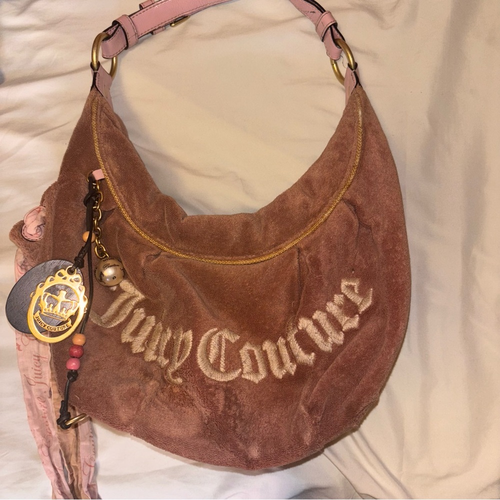 Vintage Y2K juicy couture terry cloth shoulder bag brown and pink